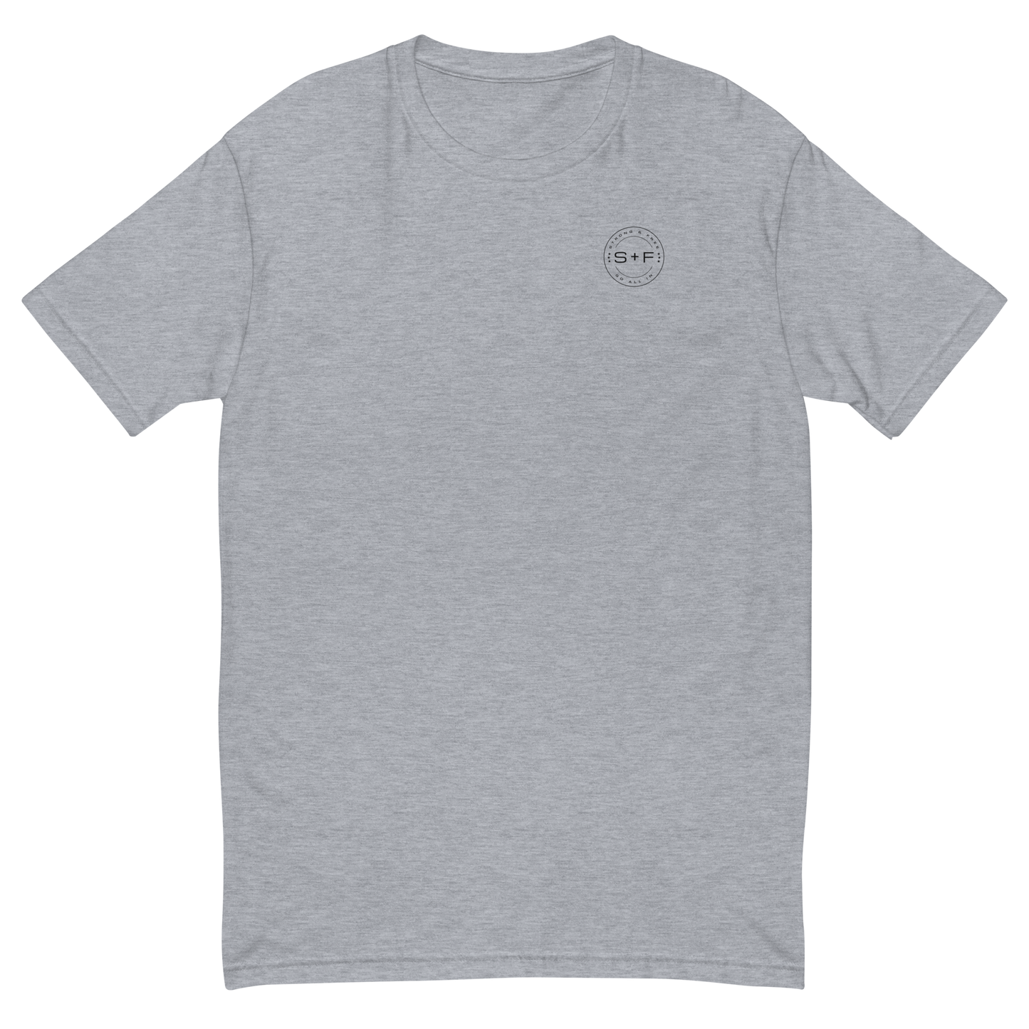 Men's Classic Fit T-Shirt, Red/White/Grey. S+F Black Circle Logo Design.
