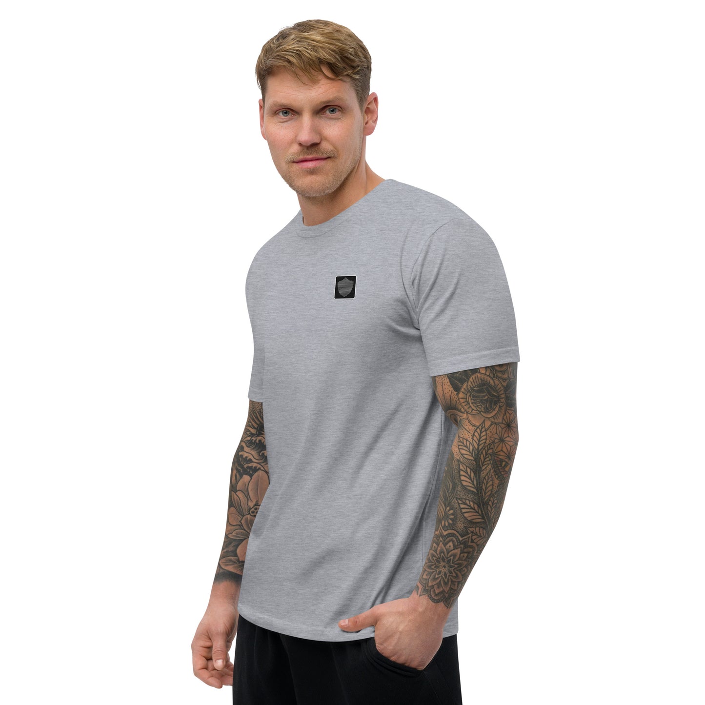 Men's short sleeve tee, various colors. S+F signature shield logo, reverse black icon.