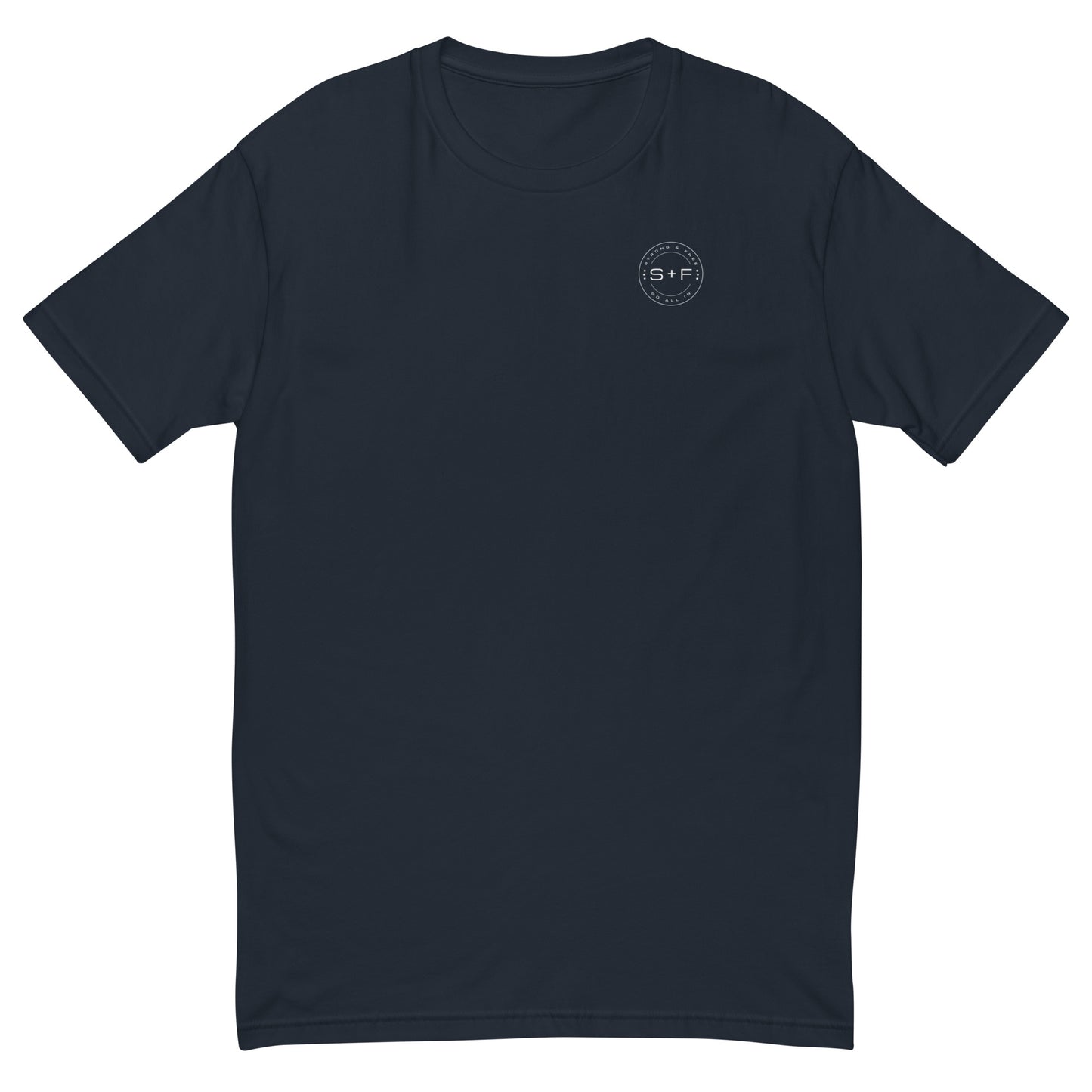 Men's Classic Fit T-Shirt, Black/Blue/Red/Grey. S+F White Circle Logo Design.
