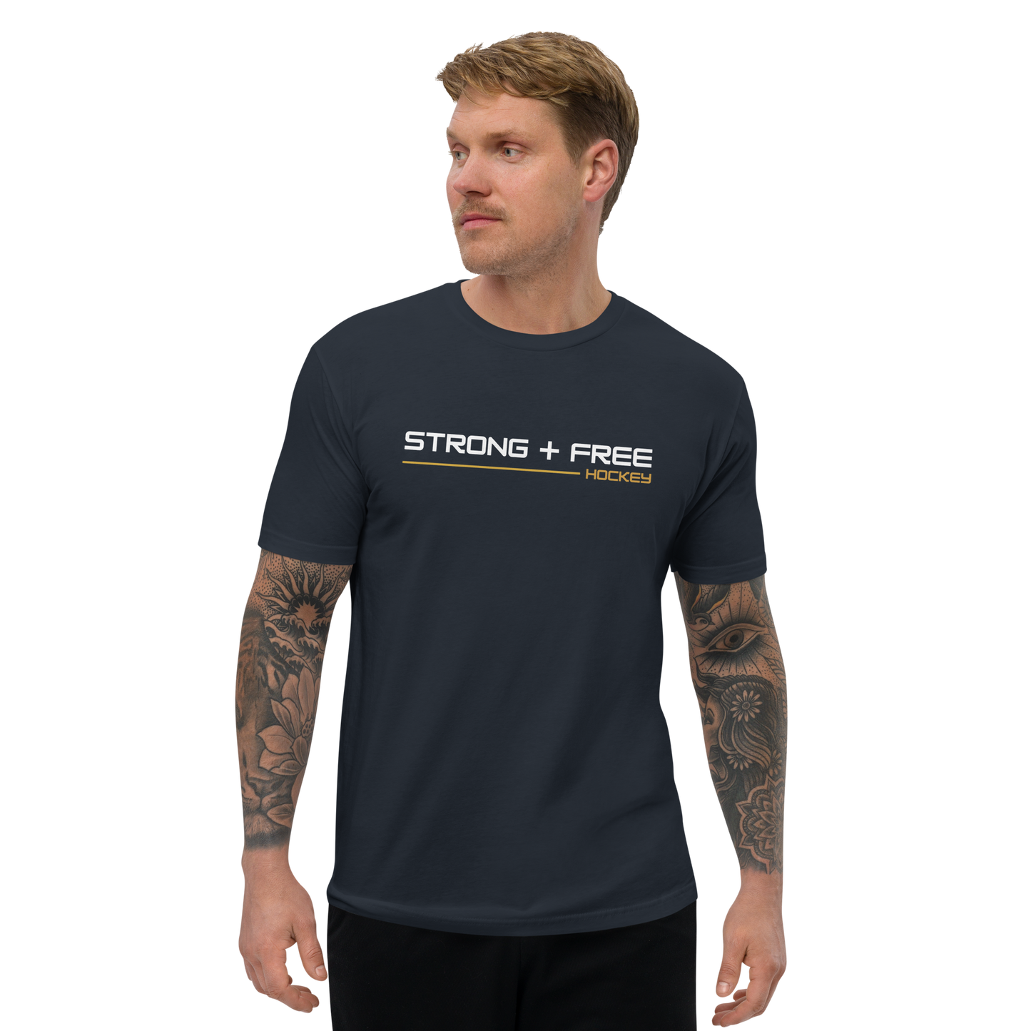 Men's hockey tee, multiple colors. S+F signature wordmark logo design.