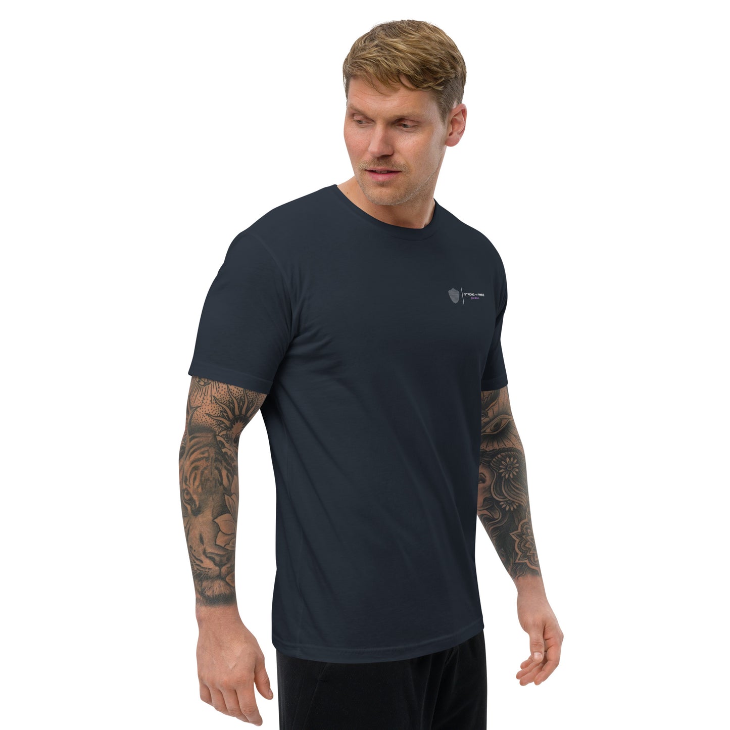 Men's short sleeve tee, multiple colors. S+F signature shield logo I.