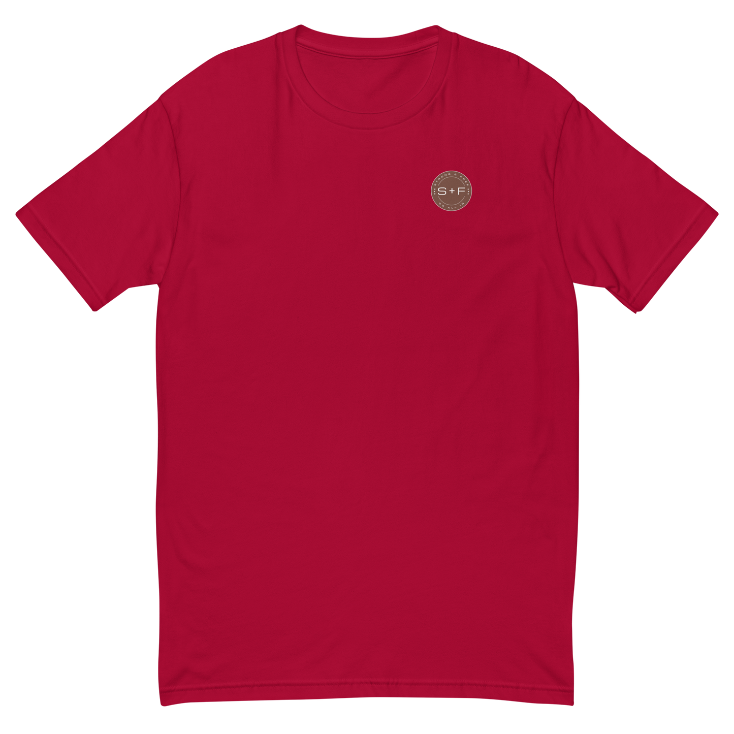 Men's Classic Fit T-shirt, Black/Blue/Red/White. S+F Reverse Brown Logo Design.