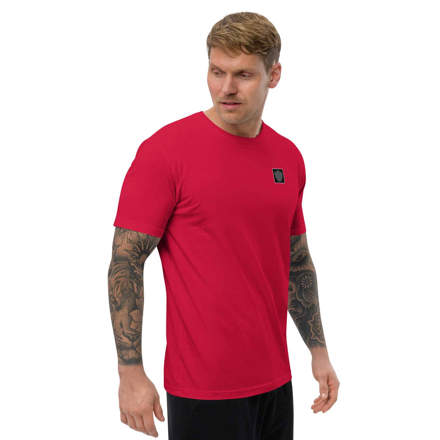 Men's short sleeve tee, various colors. S+F signature shield logo, reverse black icon.