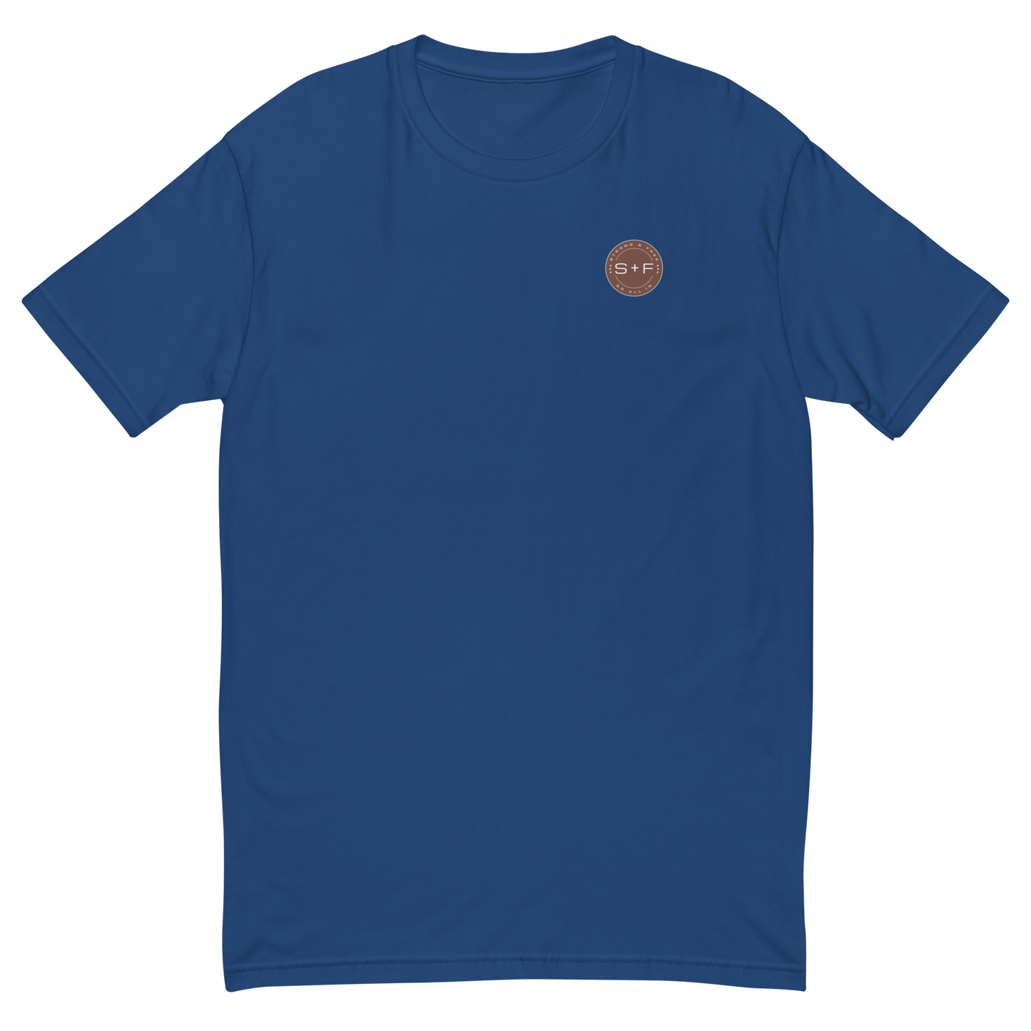 Men's Classic Fit T-shirt, Black/Blue/Red/White. S+F Reverse Brown Logo Design.