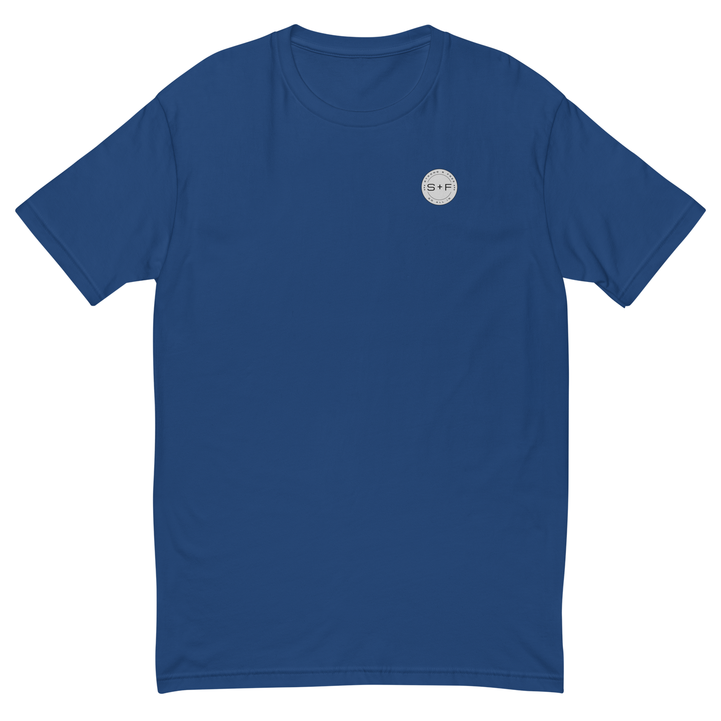 Men's Classic Fit T-shirt, Black/White/Blue/Red. S+F Reverse Grey Logo Design.