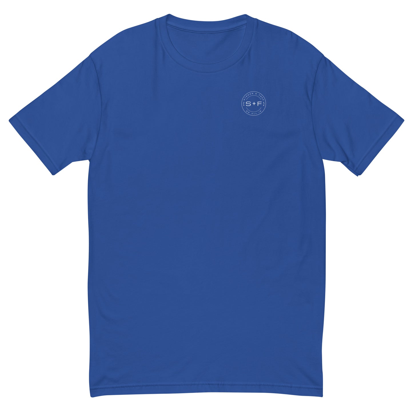 Men's Classic Fit T-Shirt, Black/Blue/Red/Grey. S+F White Circle Logo Design.