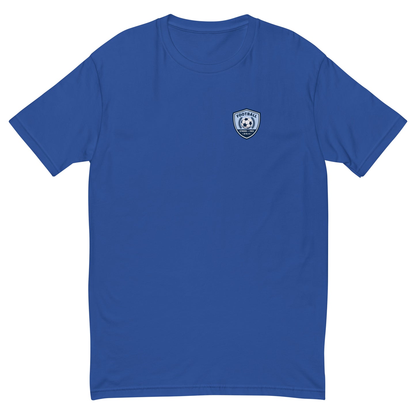 Football tee, various colors. S+F custom logo design, soccer shield I.