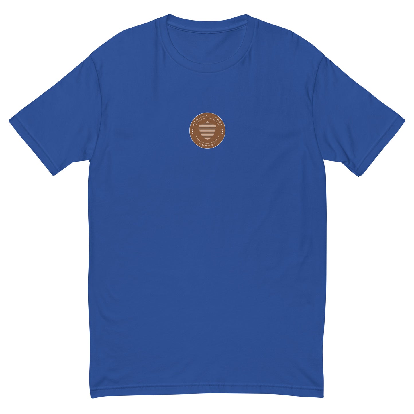 Men's hockey tee, various colors. S+F signature shield logo design, reverse brown crest.