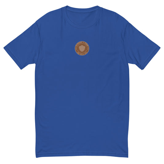 Men's short sleeve tee, various colors. S+F signature shield logo design, reverse brown crest.