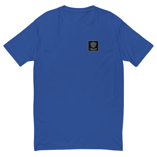 Men's tee, various colors. S+F signature shield logo design, reverse black icon.