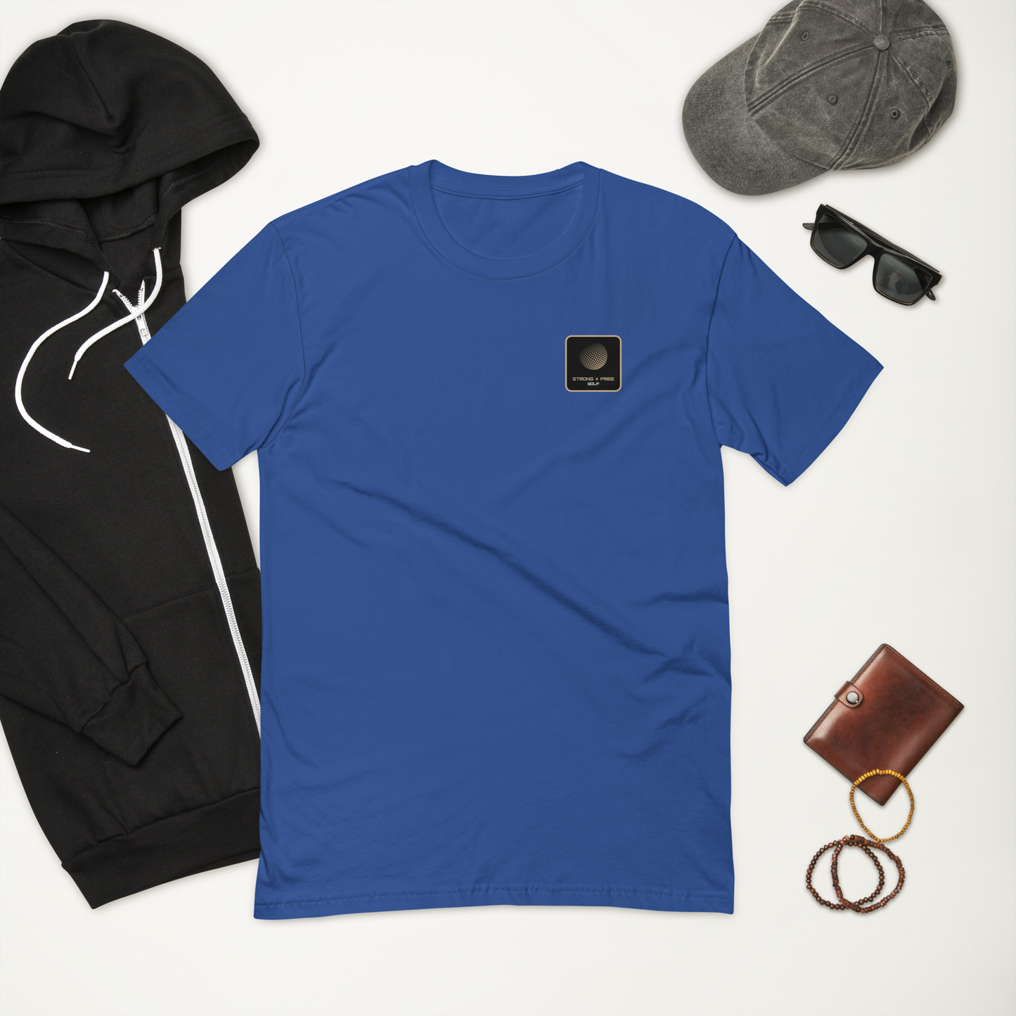 Men's golf tee, various colors. S+F signature golf logo design, reverse black icon.