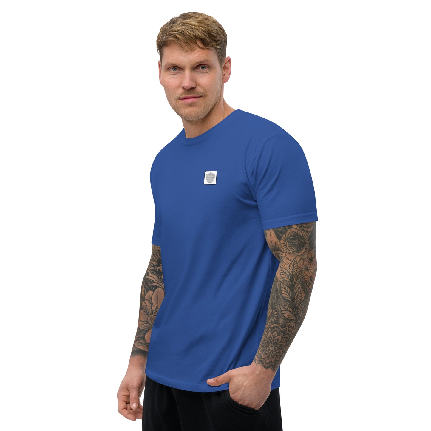 Men's short sleeve tee, various colors. S+F signature shield logo design, reverse white icon.