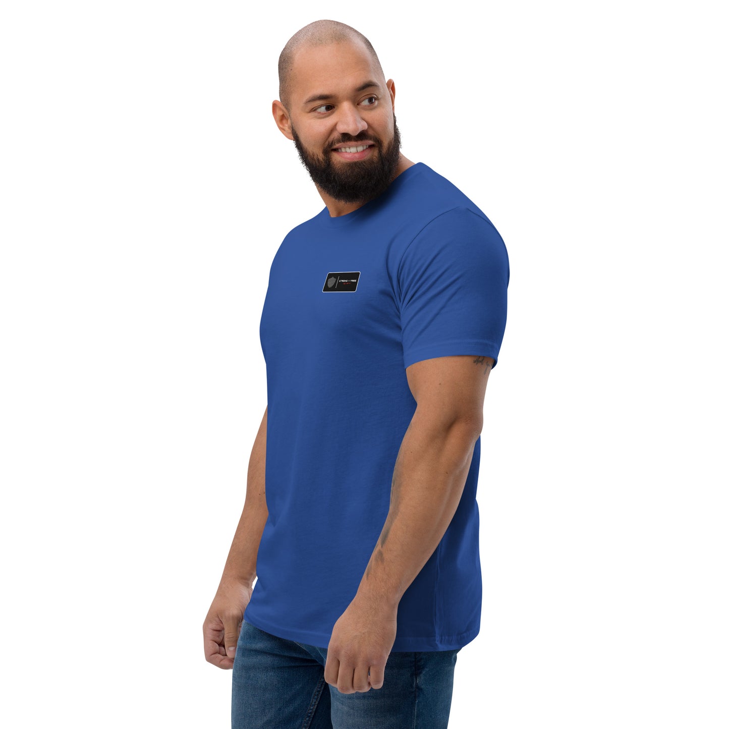 Men's short sleeve tee, various colors. S+F signature shield logo design, reverse black icon.