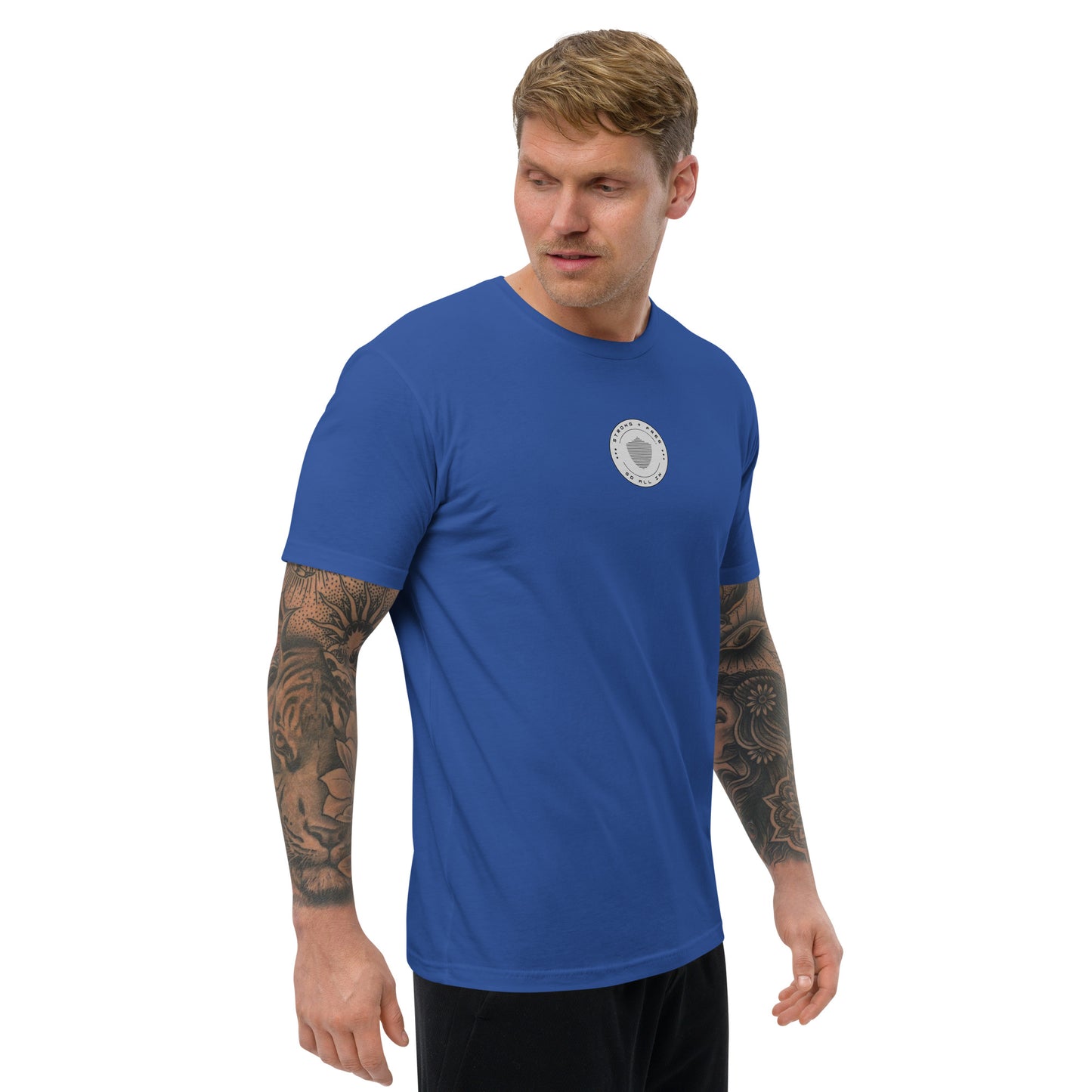 Men's short sleeve tee, various colors. S+F signature shield logo design, reverse grey crest.