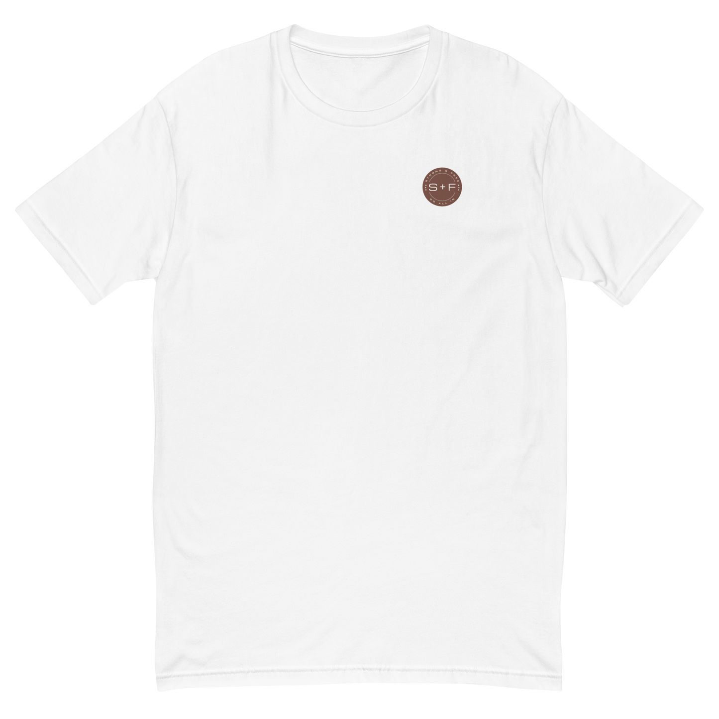 Men's Classic Fit T-shirt, Black/Blue/Red/White. S+F Reverse Brown Logo Design.