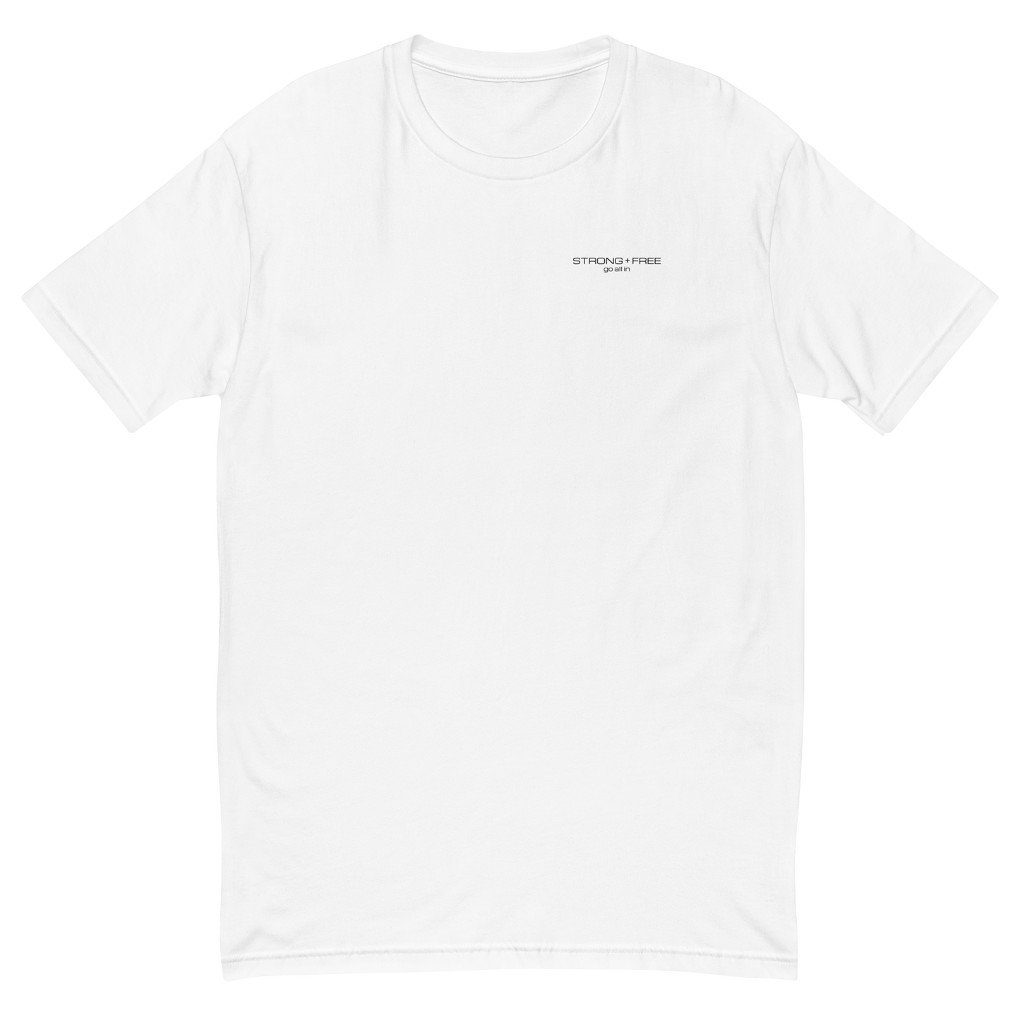 Men's Classic Fit T-Shirt, Black/Blue/Red/White. S+F Black Font Logo Design.