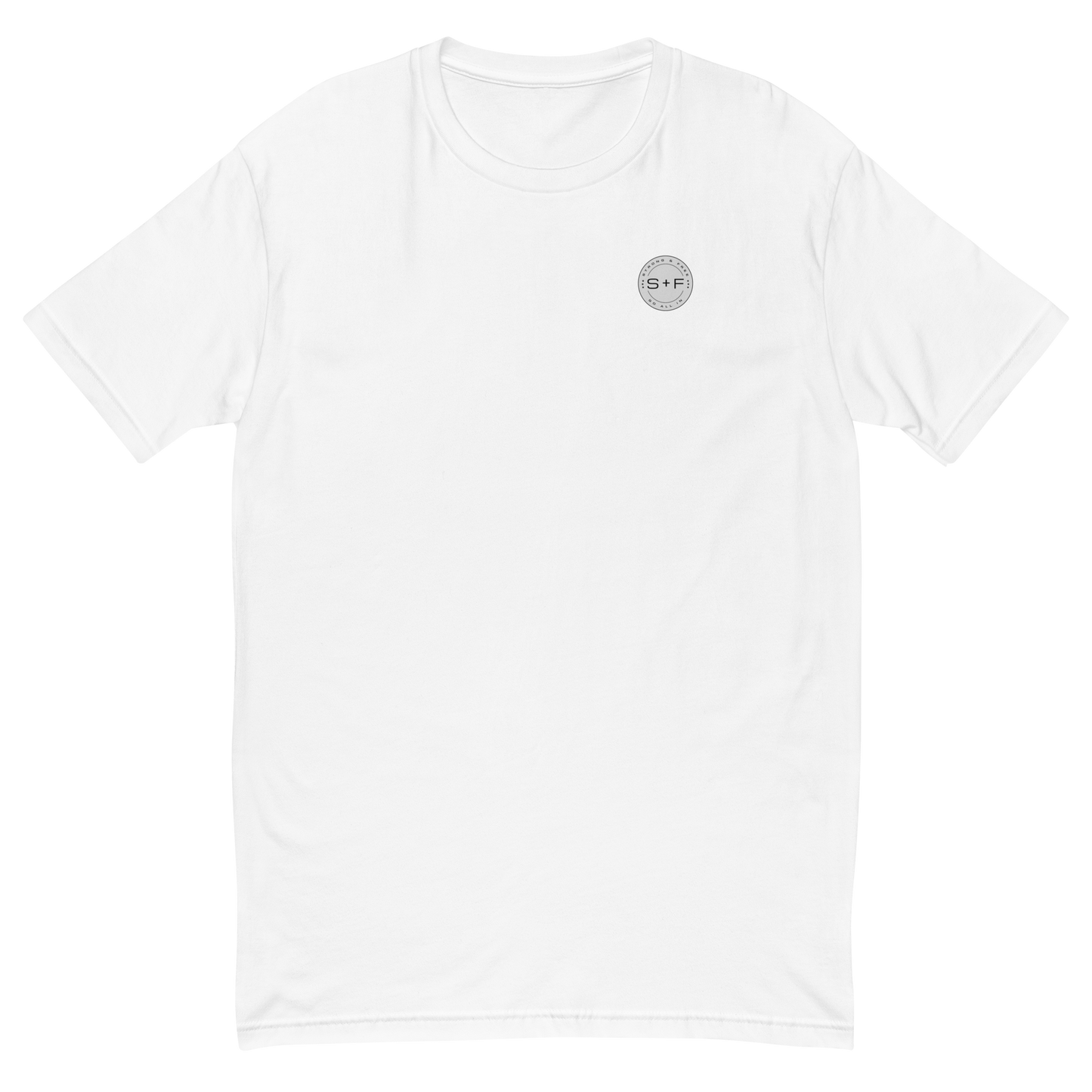 Men's Classic Fit T-shirt, Black/White/Blue/Red. S+F Reverse Grey Logo Design.