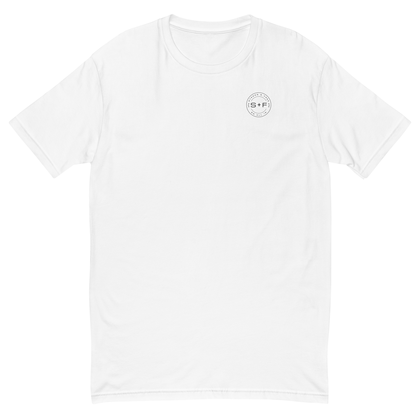 Men's Classic Fit T-Shirt, Red/White/Grey. S+F Black Circle Logo Design.