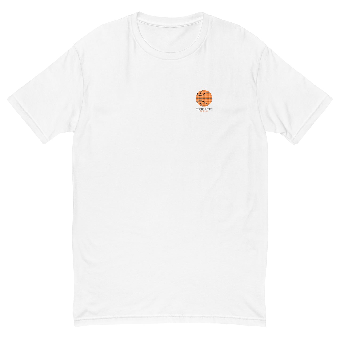 Basketball tee, white. S+F custom bball logo design, digital bball II.