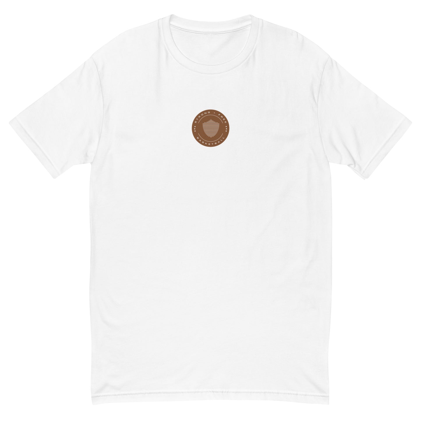 Men's basketball tee, various colors. S+F signature shield logo design, reverse brown crest.