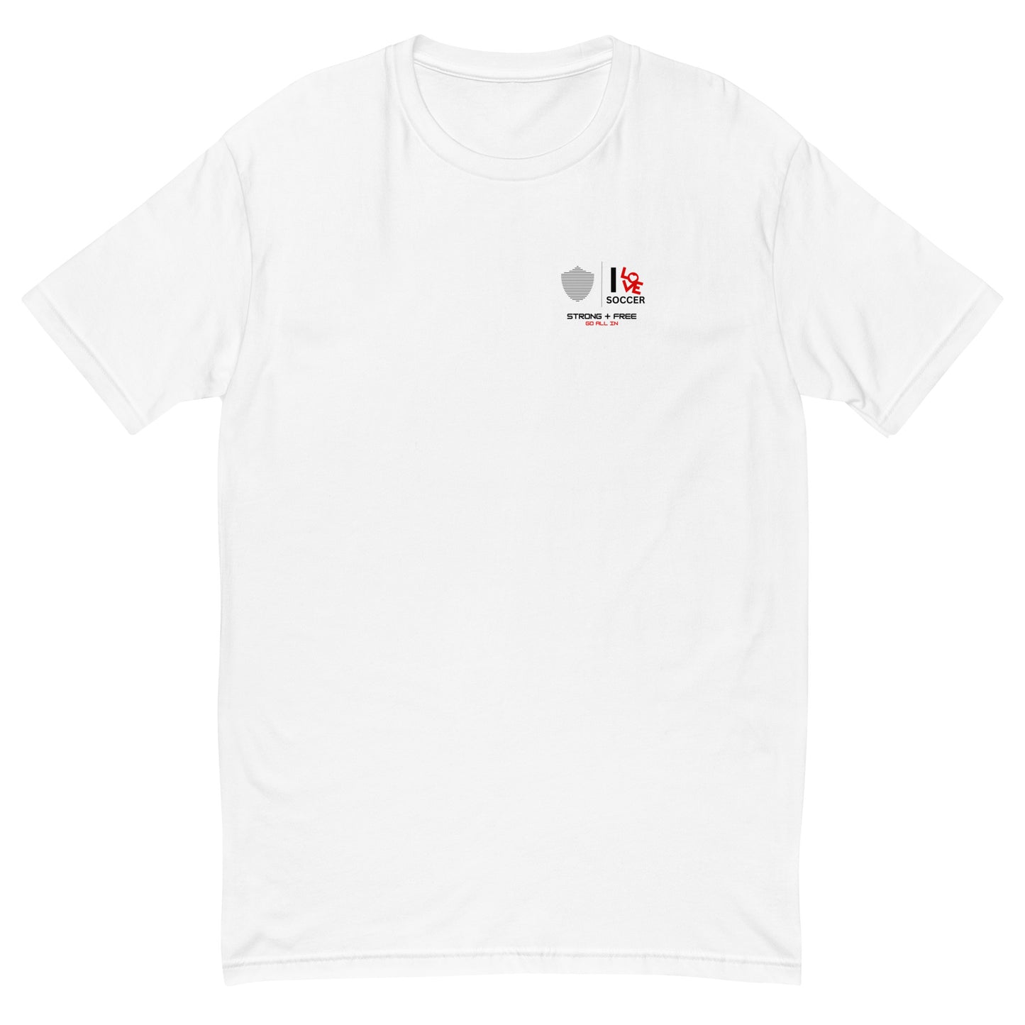 Soccer tee, white. S+F soccer love logo design II.