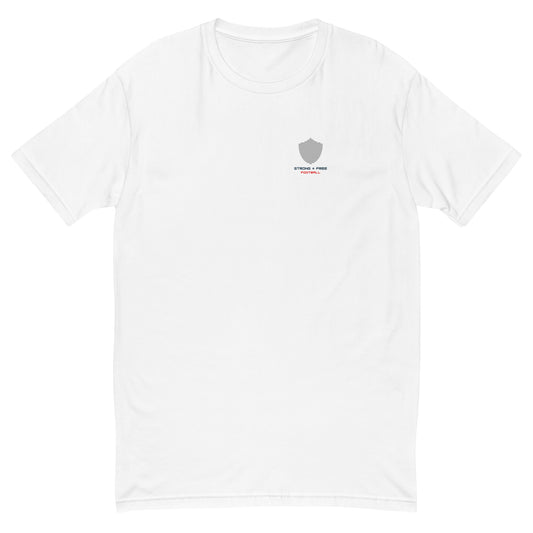 Football tee, white. S+F signature shield logo.