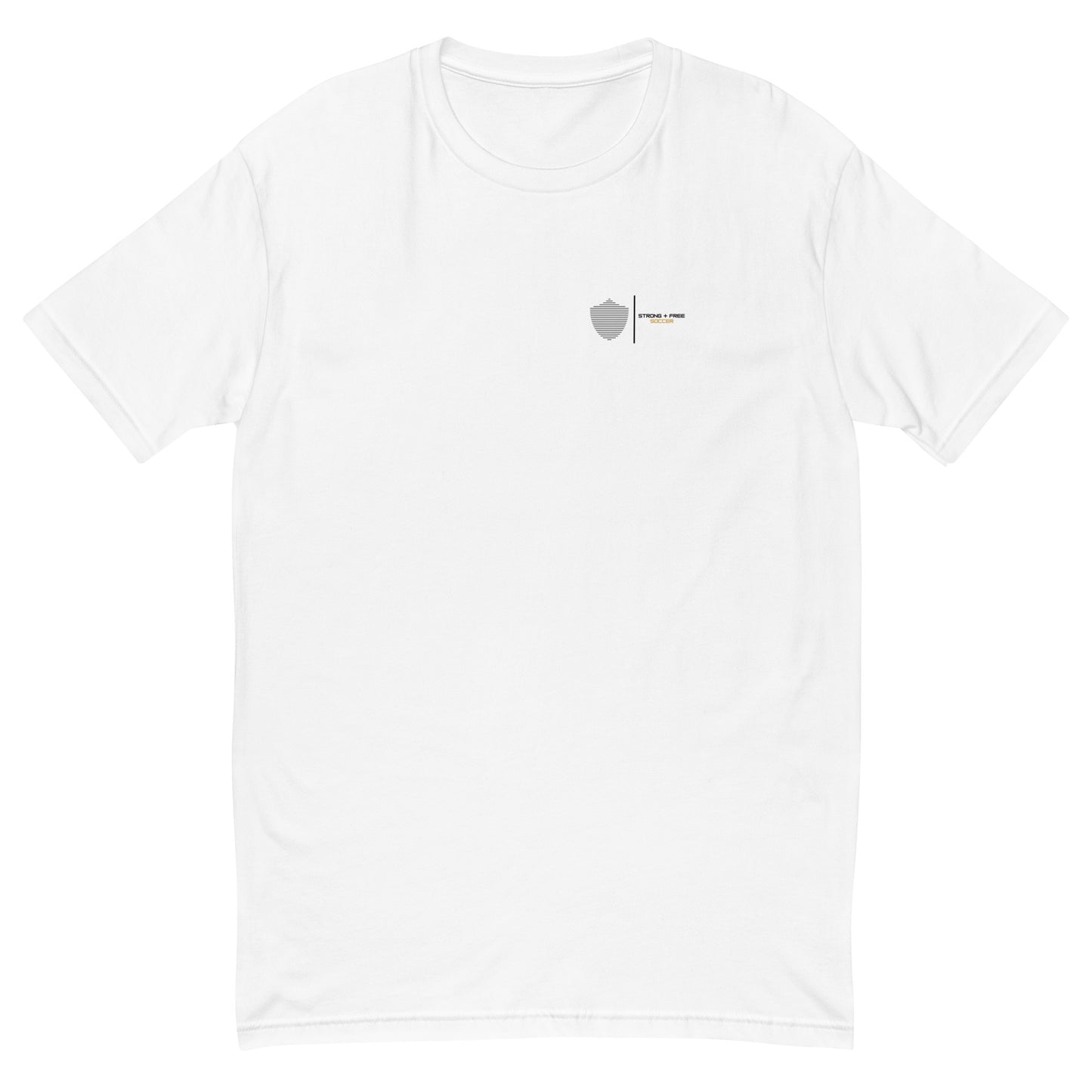 Soccer tee, white. S+F signature shield logo II.