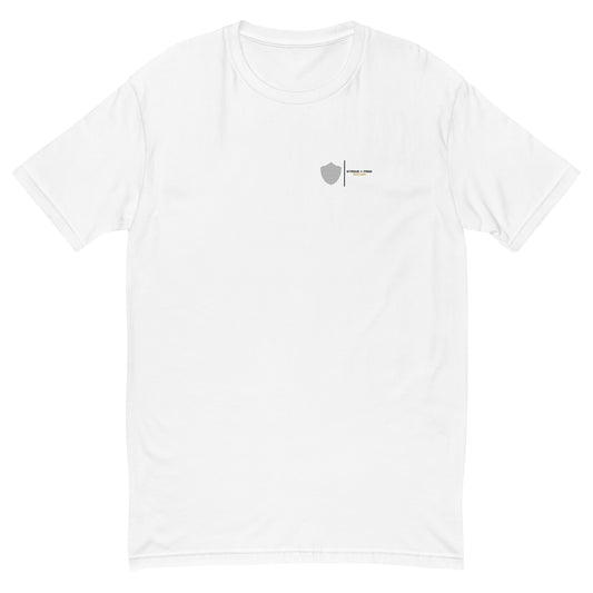 Soccer tee, white. S+F signature shield logo II.