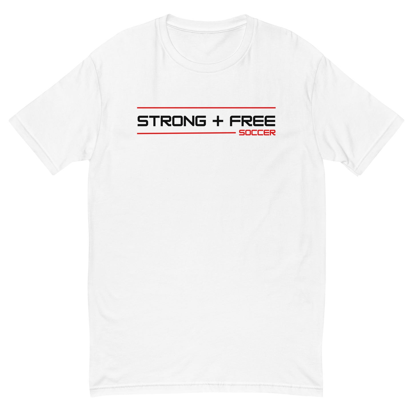 Soccer tee, white. S+F signature wordmark logo design.