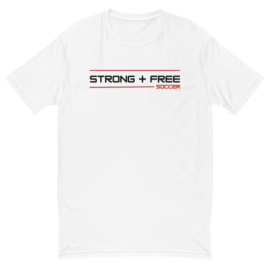 Soccer tee, white. S+F signature wordmark logo design.