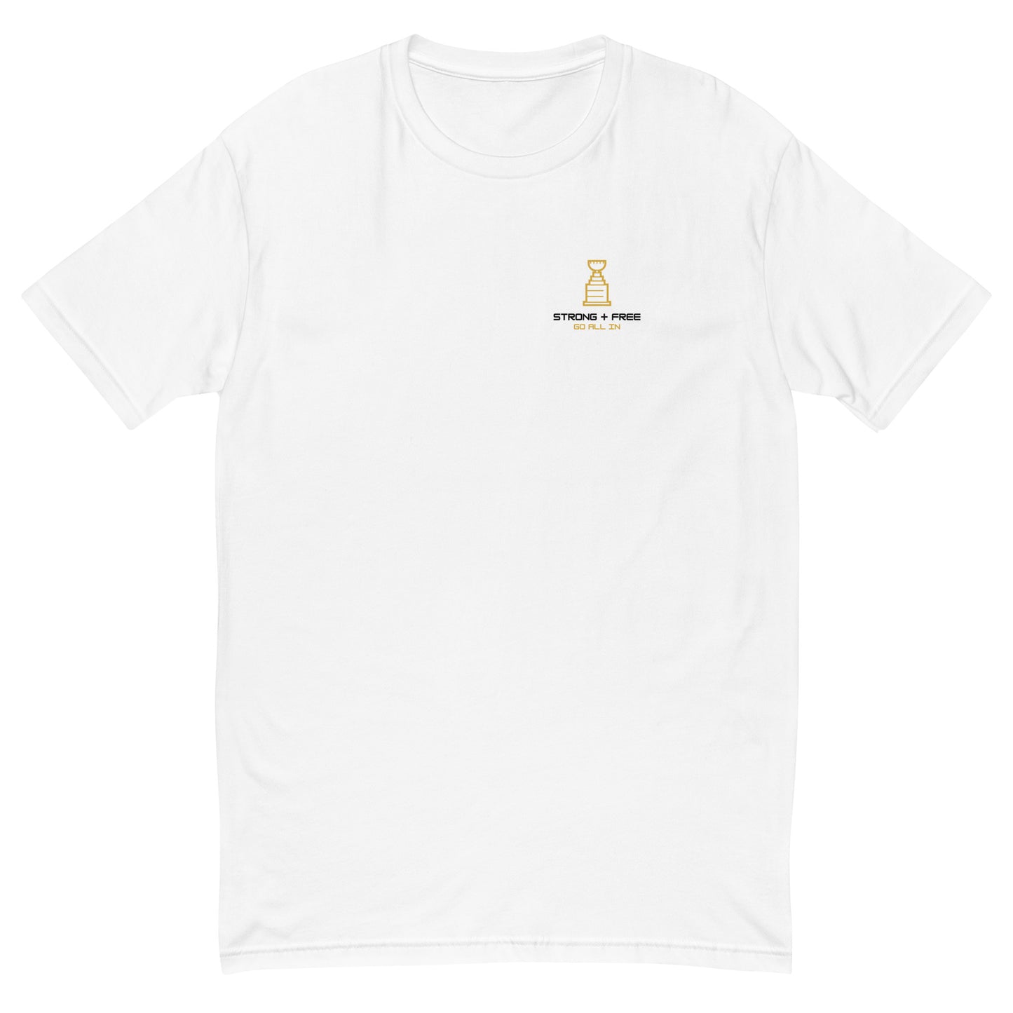 Men's hockey tee, white. S+F signature hockey logo design II.