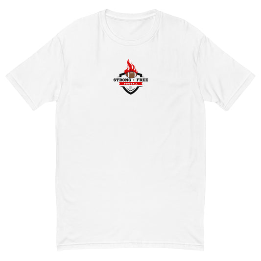 Football tee, white. S+F graphic football logo design II.