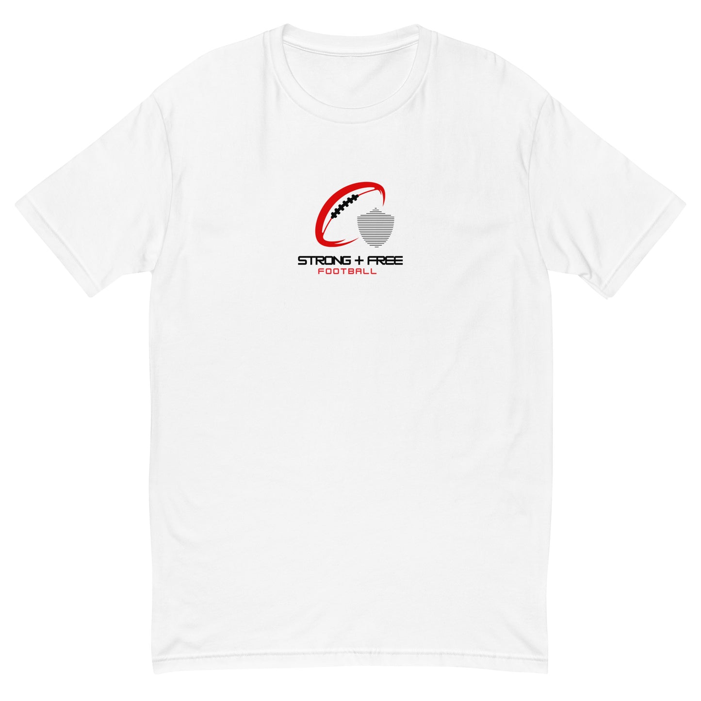 Men's football tee, white. S+F signature football logo design.