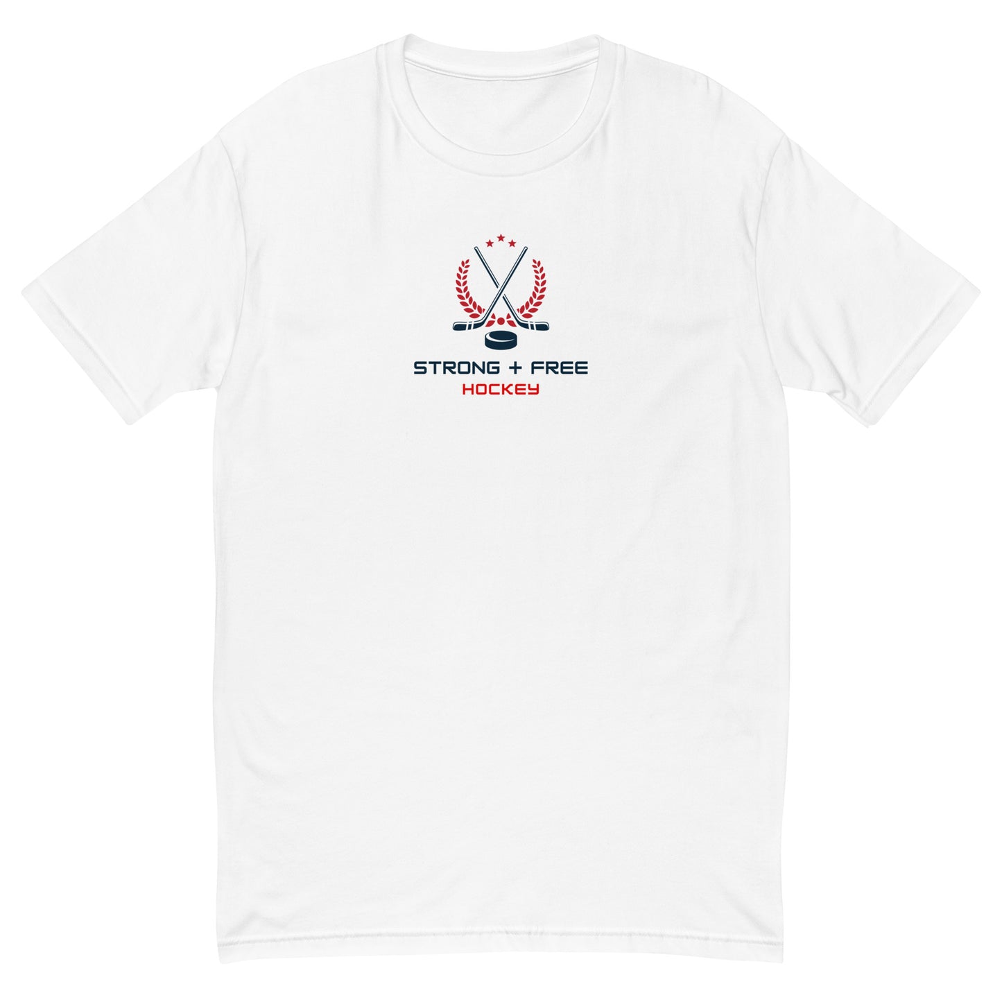 Hockey tee, white. S+F custom hockey logo design, crest logo.