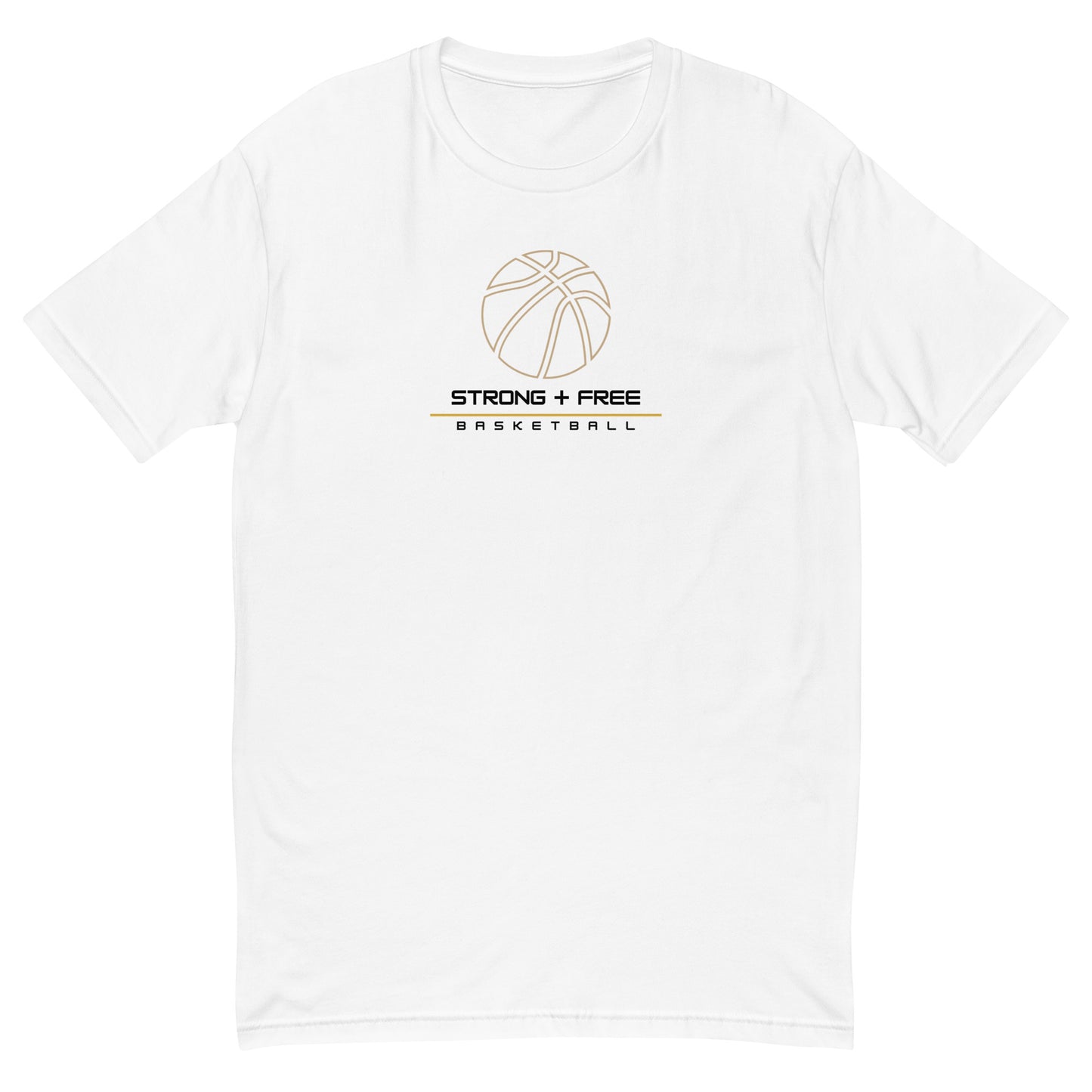 Men's basketball tee, white. S+F signature bball logo design.