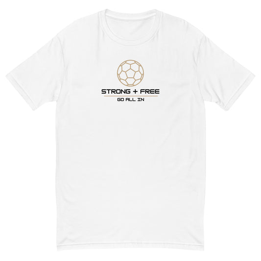 Soccer/Football tee, white. S+F signature soccer logo design.
