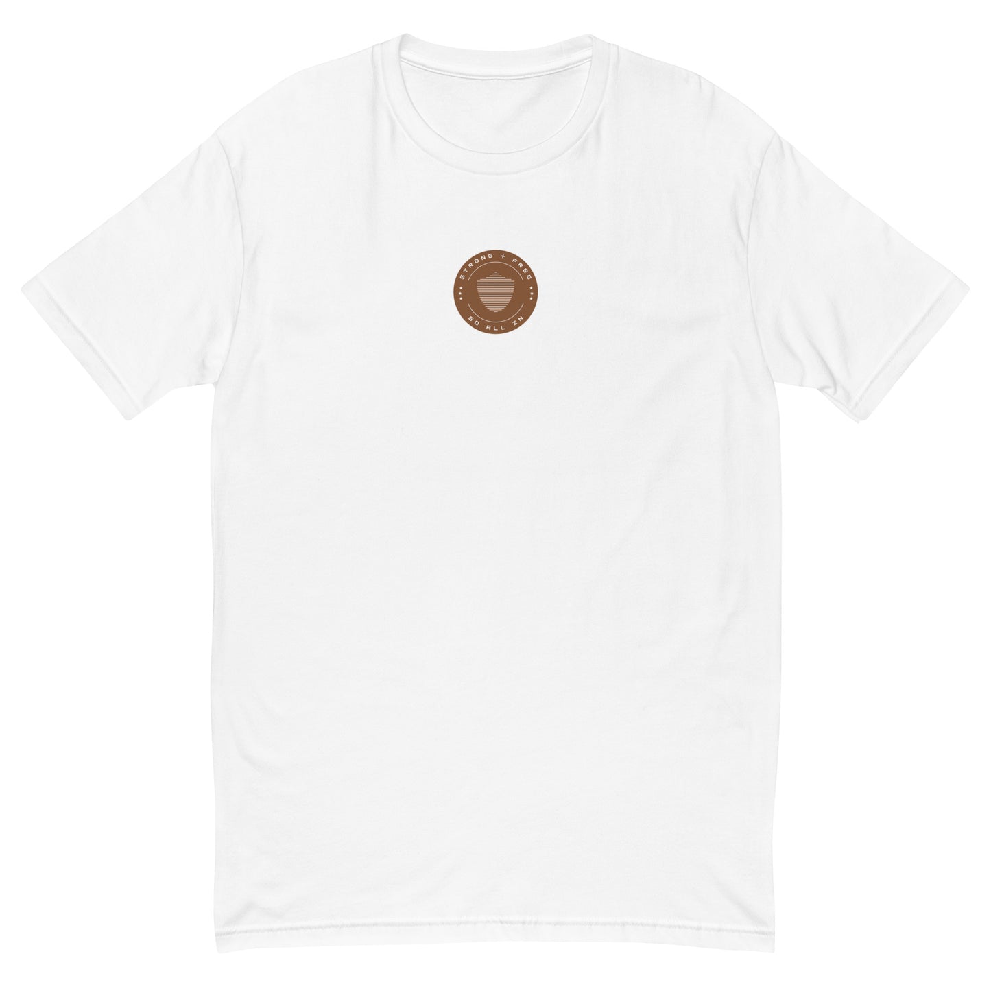 Men's short sleeve tee, various colors. S+F signature shield logo design, reverse brown crest.