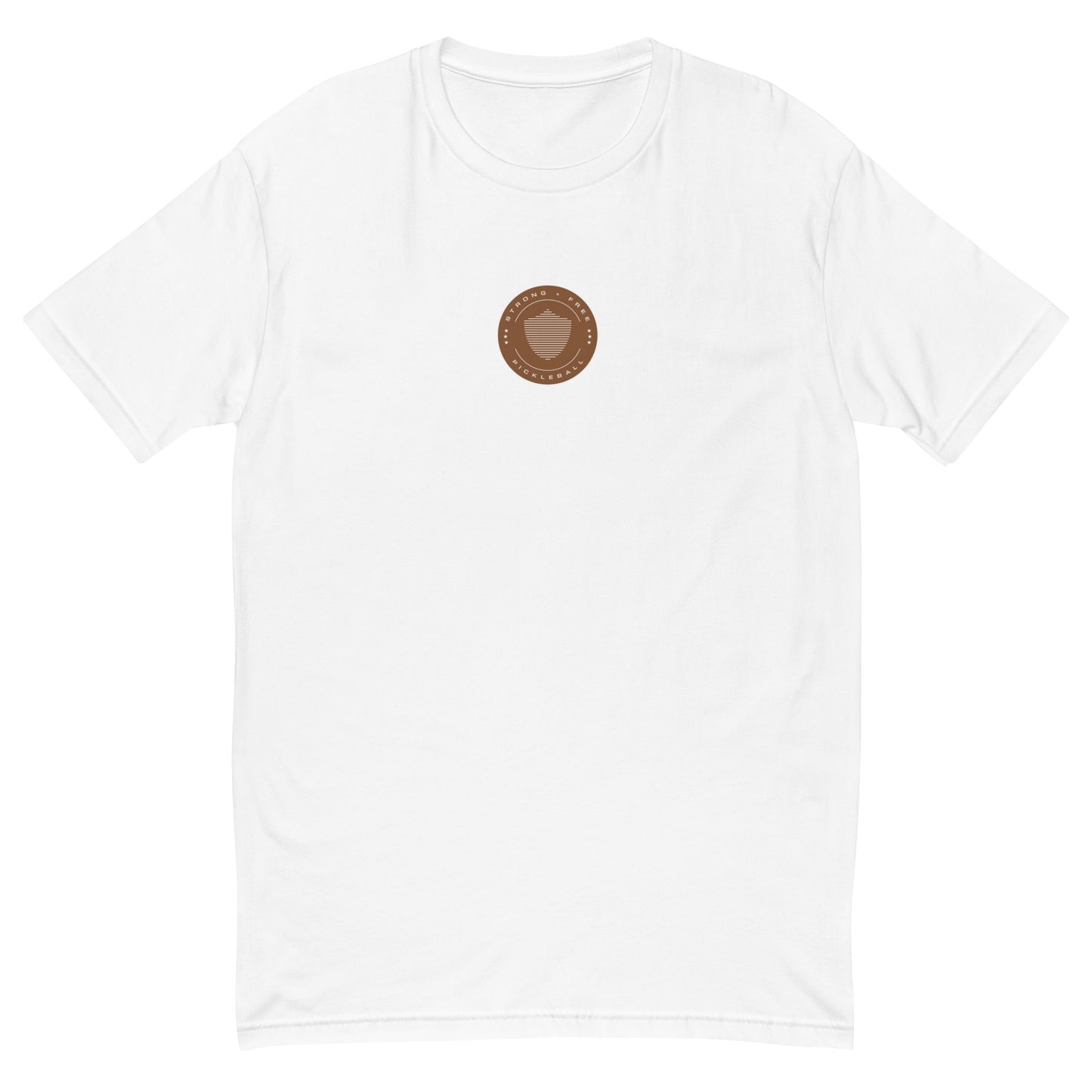 Men's tee, various colors. S+F signature shield logo design, reverse brown crest.