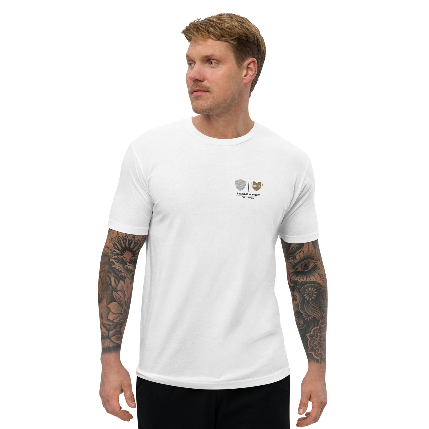 Men's football tee, white. S+F custom logo design, football love I.