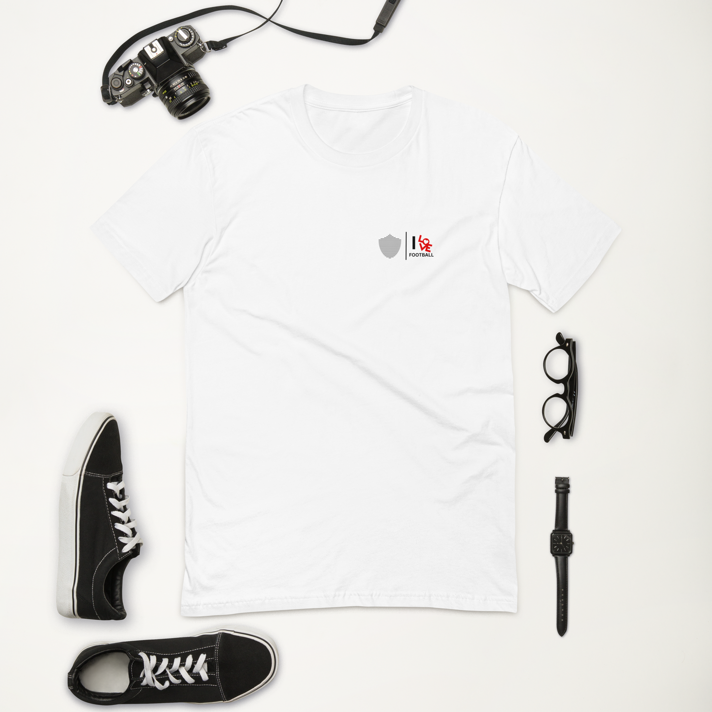 Men's football tee, white. S+F custom logo design, football love II.