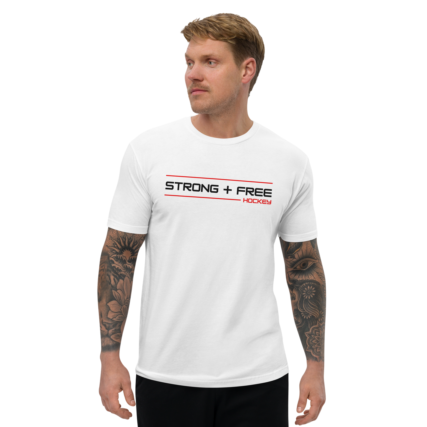 Men's hockey tee, multiple colors. S+F signature wordmark logo design.