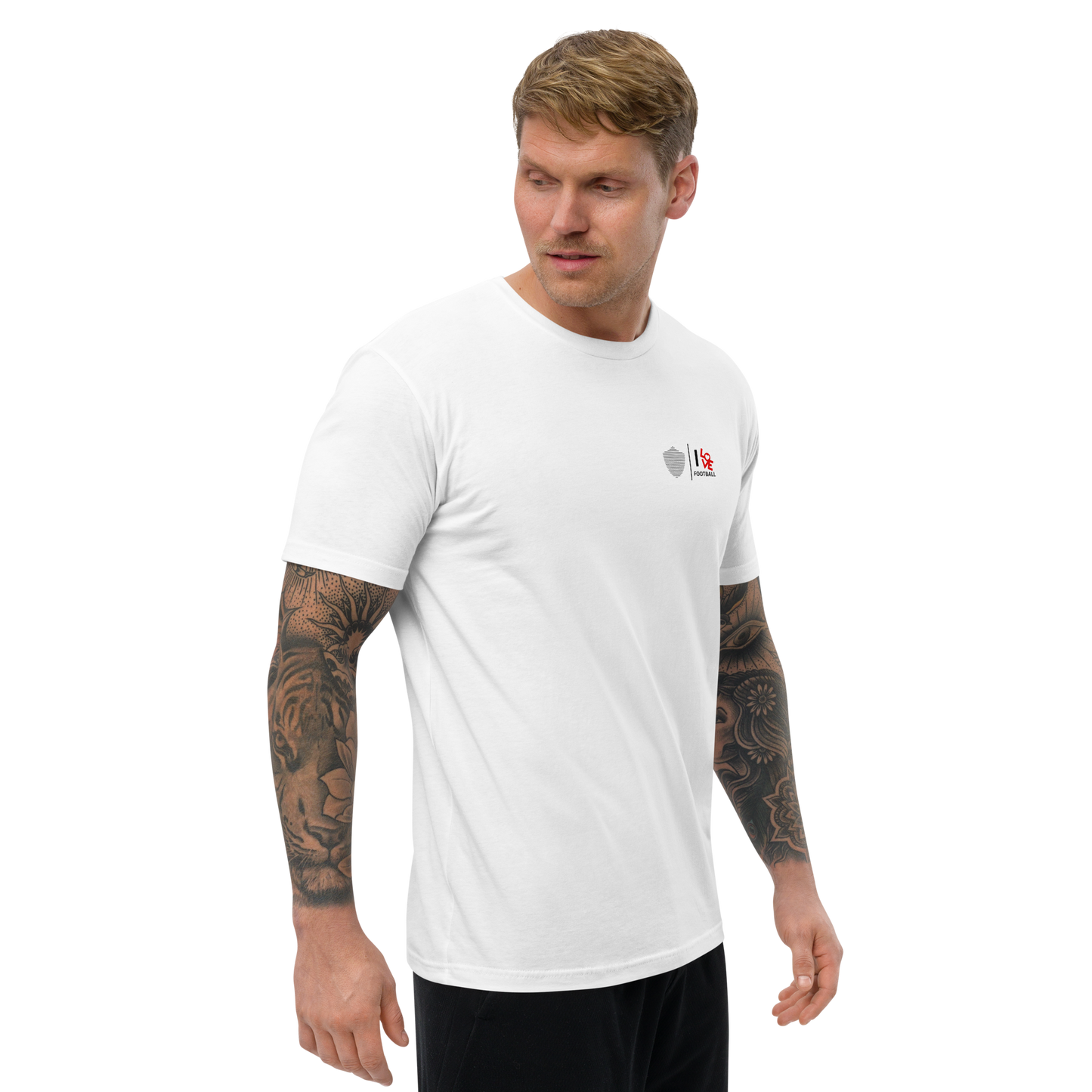 Men's football tee, white. S+F custom logo design, football love II.