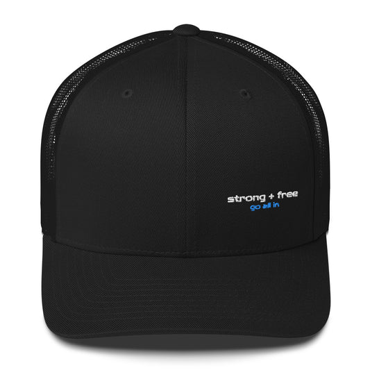 Trucker Cap, Black. S+F Typefont III Logo Design