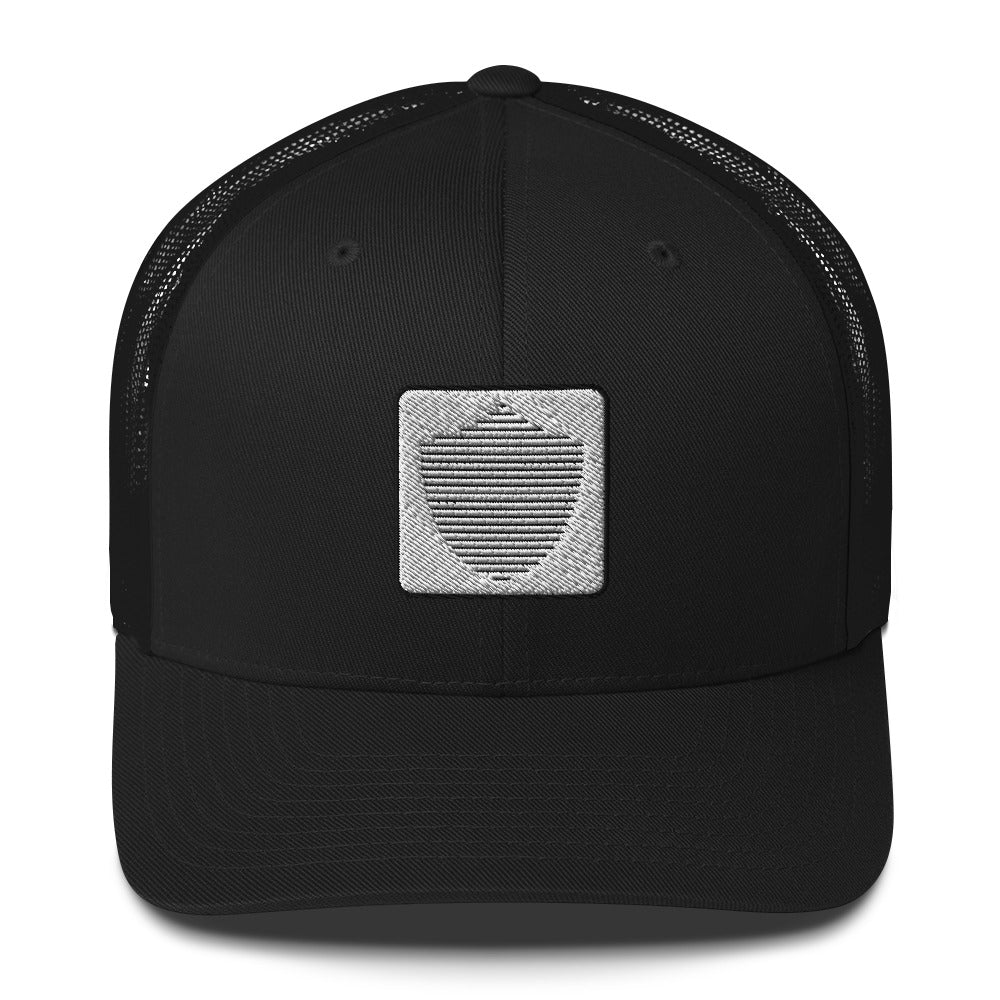 Trucker Cap Black, S+F Reverse Shield Logo Design.
