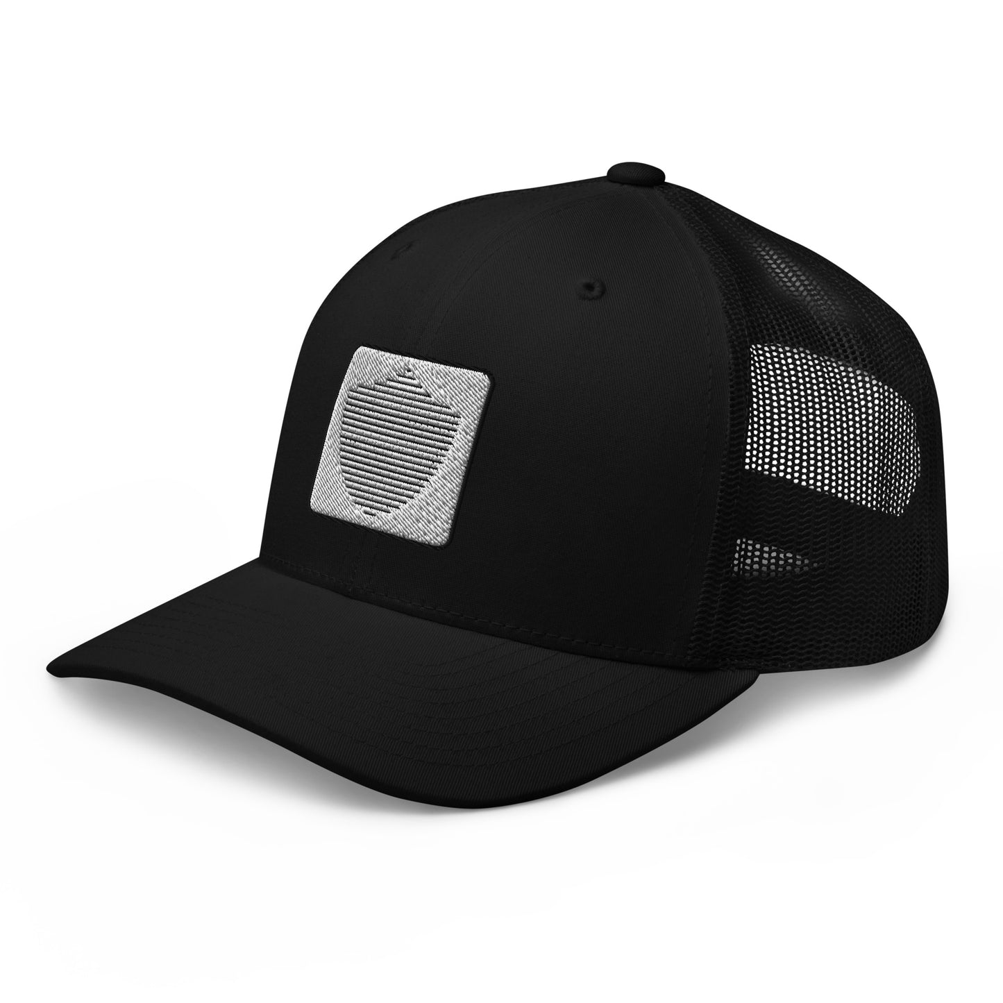 Trucker Cap Black, S+F Reverse Shield Logo Design.