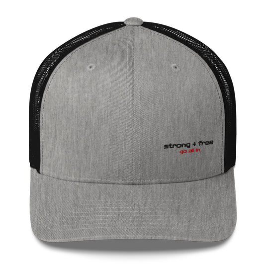 Trucker Cap, Grey on Black. S+F Typefont III Logo Design.