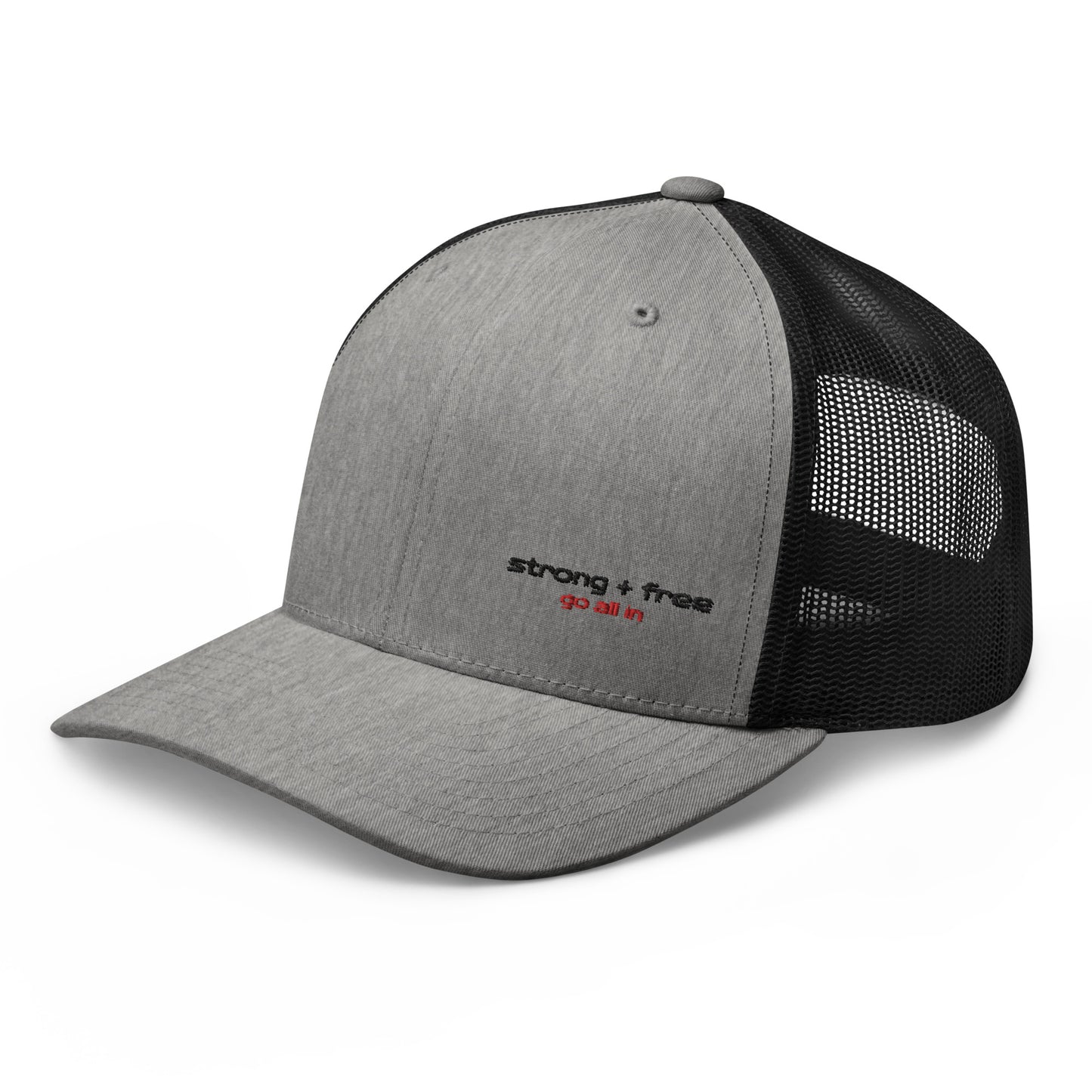 Trucker Cap, Grey on Black. S+F Typefont III Logo Design.