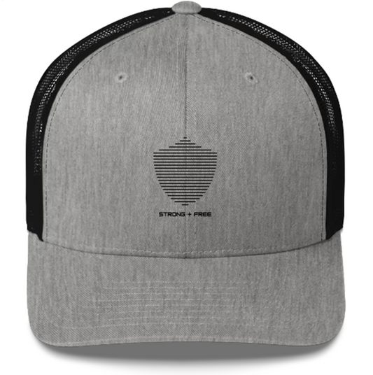 Trucker Cap, black/grey. S+F signature shield logo design.