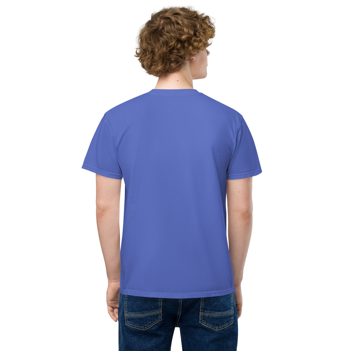 Men's Front Pocket T-shirt, Red/Blue/White/Yellow/Grey. S+F Black Circle Logo Design.