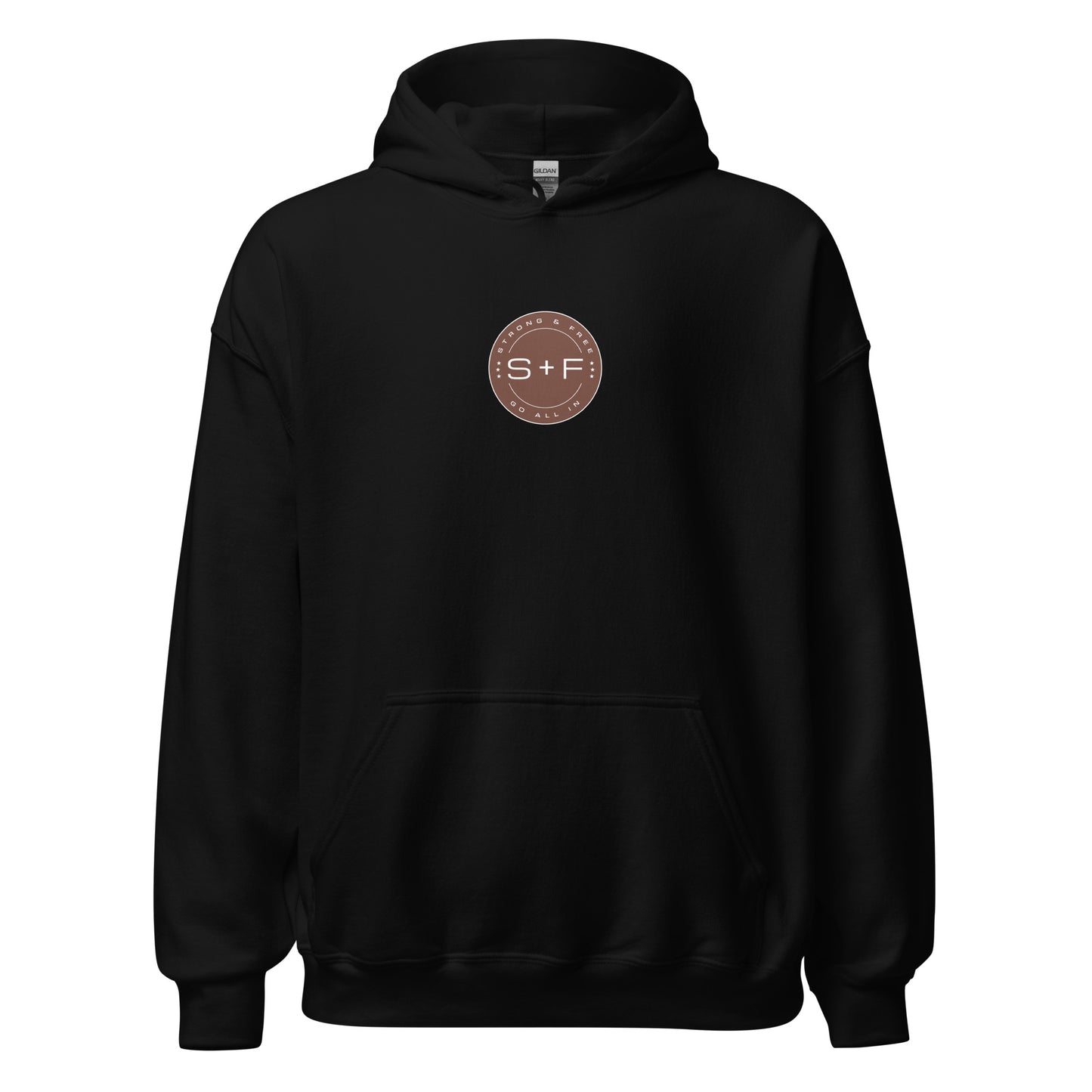 Men's Front Pouch Hoodie, Black/White/Green/Grey/Navy. S+F Reverse Brown Circle Logo Design.